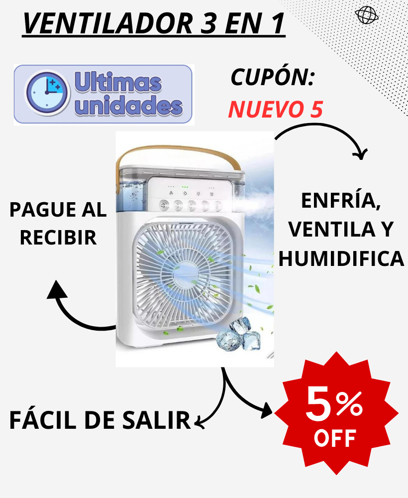 Ventilador Portátil 3 en 1 con Aire Acondicionado y Enfriamiento por Agua